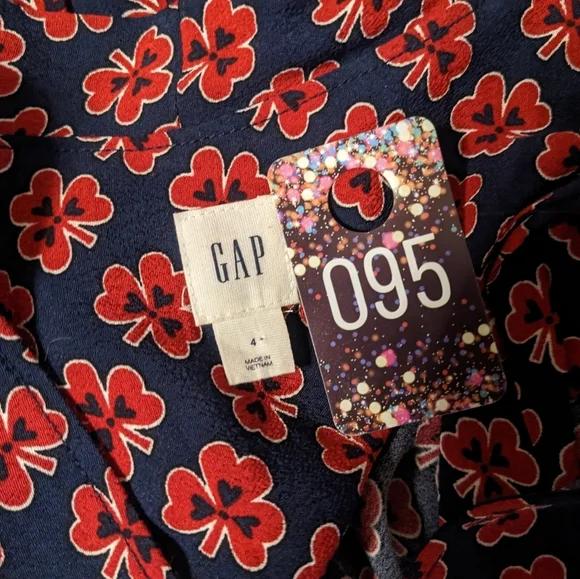 5/$25. Gap dress, navy and red long sleeve floral dress - Picture 6 of 10